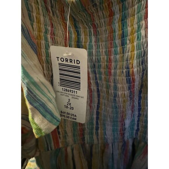 Torrid plus size 2/2xl xxl mini gauze cold shoulder rainbow skater dress - Picture 7 of 7